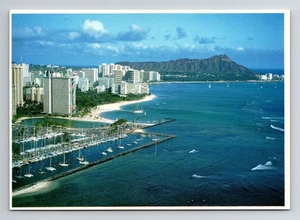 Postal de 6x4" Waikiki Beach Diamond Head from Above Ala Wai Yacht Harbor HI 1985 - Imagen 1 de 2
