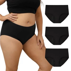 Women's Plus Size Period Underwear Leakproof Menstrual Panties 3 Pack(Black,3... - Picture 1 of 7