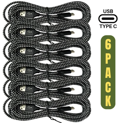Paquete de 6 cables de carga rápida USB tipo C de 10 pies a granel para cable de datos Samsung Android Foto 1 de 4