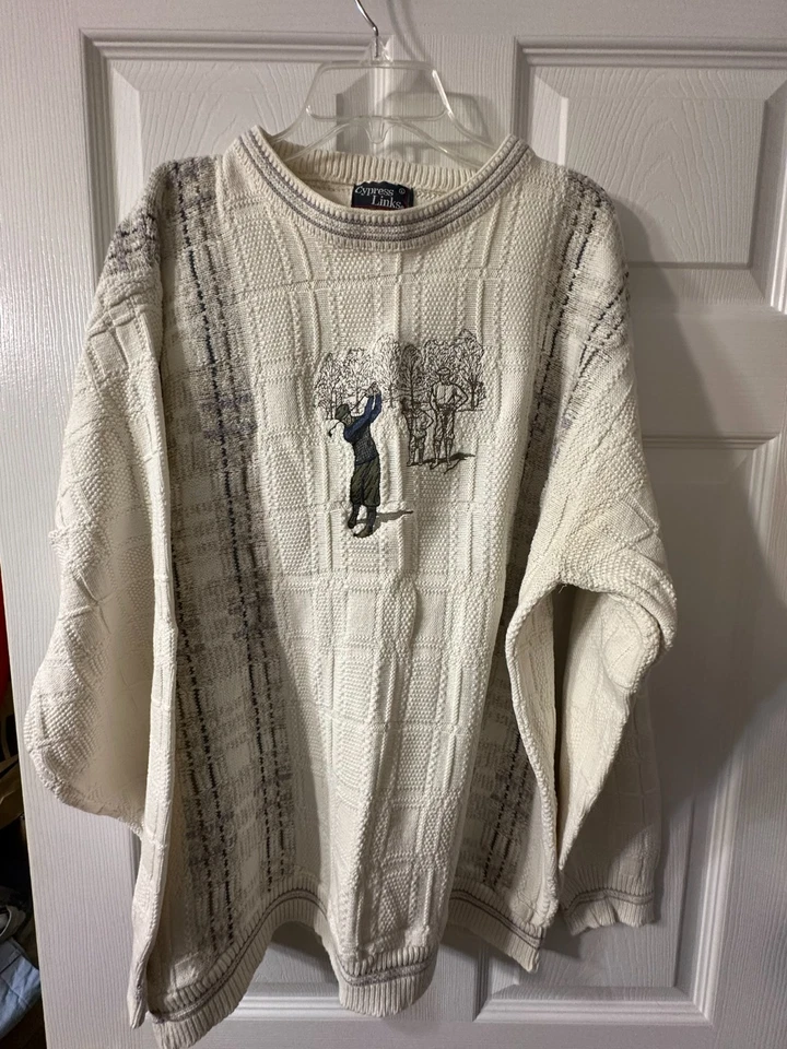 Suéter de golf vintage tejido con eslabones de ciprés para hombre XL manga larga Foto 1 de 3