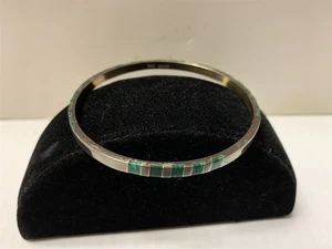 Sterling Silver Malachite Bangle Bracelet VTG Mexico - Picture 1 of 4
