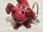 Hand Made Embossed Genuine Leather Bright Pink Dog Key Chain/Key Ring
