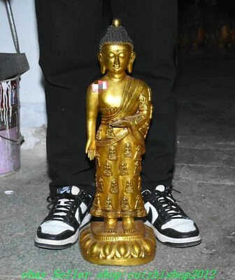 Estatua de Buda Shakyamuni Shakyamuni Amitabha con soporte dorado de cobre chino antiguo de 22" Foto 1 de 4