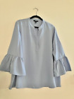 Alfani Women Blouse Top Sz 16 V-Neck Pullover Long Sleeve  Blue 100% Polyester(H