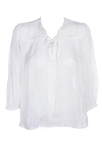 Denim Supply White Long Sleeve Lace-Up Blouse M - Picture 1 of 3