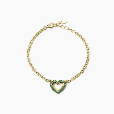 Bracciale Donna MABINA 533548 Argento 925 Gold Dorato Cuore Pietre Verdi - Immagine 1 di 2