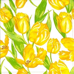 Q467# 3 servilletas de papel individuales para decoupage artesanal con patrón de tulipán amarillo blanco - Imagen 1 de 9