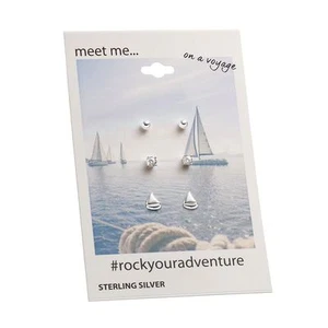 #rockyouradventure Juego de pendientes de bola de velero de plata esterlina circonita cúbica - Imagen 1 de 2