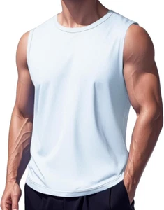Men's Tank Tops Sleeveless Workout Running Tees Cotton Soft Summer Tank Shirts - Picture 1 of 30