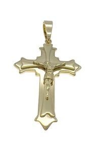 Colgante Cruz Chapado en Oro Acero Inoxidable Hombre Joyería Dije 2.9" - Imagen 1 de 3