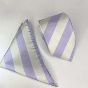 Lilac And Light Grey Men’s Silk Tie And Hanky Set - Picture 1 of 5