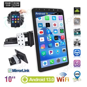 Single 1 DIN Rotatable 10.1'' Android 13 Touch Screen Car Stereo Radio GPS Wifi - Picture 1 of 18