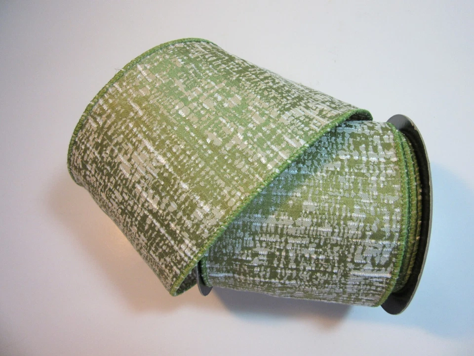Moss Green Jacquard Faux Lichen Wire Edge Ribbon 4" x 10 yds d stevens Wreaths - Image 1 of 1