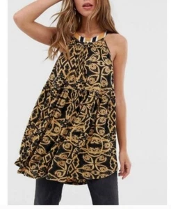 Free People Mimi Tunika Top Damen Gr. Small Schwarz Kombi High Low - Bild 1 von 6