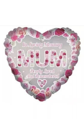 PARTY 18’’ PINK HELIUM FOIL BALLOON REMEMBRANCE LOVING MEMORY FUNERAL DEATH MUM. Heart