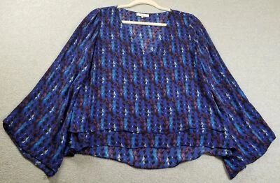 Top Parker Para Mujer Mediano M Abstracto Seda Mangas Largas Campana Corte Bajo Cuello en V Artístico Foto 1 de 4