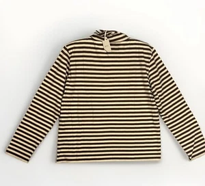 New Kule Womens 100% Cotton Long Sleeve Brown/cream Striped Turtle Neck Shirt - Picture 1 of 11