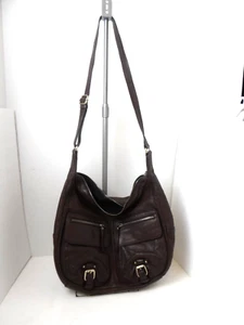 Banana Republic Brown Lamb Leather 2 Buckle Large  Crossbody Hobo Bag 14x12x4 - Picture 1 of 14