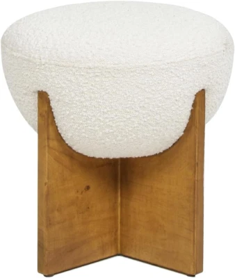 Bali 18.5" round Upholstered Ottoman with Natural Wood Base - Image 1 of 4