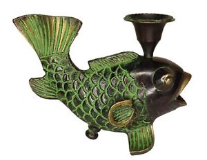 Fish Shape Statue Handmade Brass Candle Holder Incense Burner Home Decor Figure