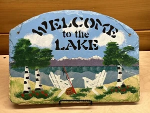 Hand Painted Slate Sign 14"x10" 'Welcome to the Lake' - Picture 1 of 5