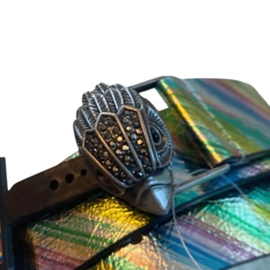 Kurt Geiger NWT Belt Pebble Leather Silver Eagle Buckle Pastel Rainbow Metallic - Picture 1 of 9