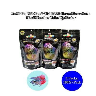 3x Okiko Fish Food Cichlids Platinum Flowerhorn  Head Huncher Color Up Faster • 29.75€