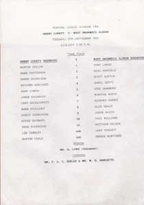 DERBY COUNTY V WEST BROMWICH ALBION ~ RESERVES ~ 8 SEPTEMBER 1992 - Picture 1 of 1