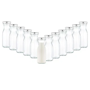 12er Set Milchflasche 250 ml Deckel silber Saftflaschen Glaskaraffe Glasflaschen - Bild 1 von 6