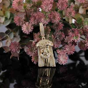 1.40Ct Round Lab Created Diamond Face of Jesus Pendant 14K Yellow Gold Over - Picture 1 of 4
