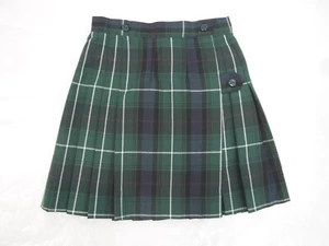 Girls R/K Green Plaid Kilt Wrap-A-Round Kick Pleat Uniform Skirt Sizes 5 - 8 - Picture 1 of 5