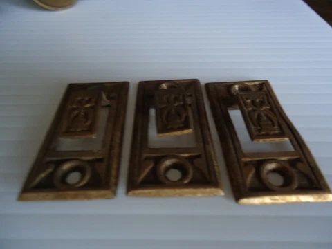 Antique 3 matching Eastlake Style Hooks / latches / Brass , For Window ?? Cover