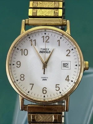 TIMEX Mens Acqua Indiglo watch. Gold tone Water Resistant New Battery Vintage - Изображение 1 из 4