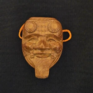 Vintage japanische Handschnitzerei Holz Noh kleine Maske Okina glücklicher alter Mann - Bild 1 von 9