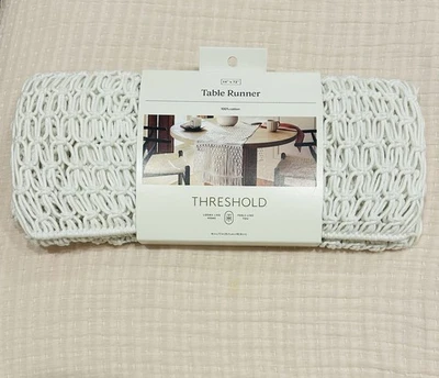 108" x 14" Threshold COTTON MACRAME TABLE RUNNER Target BOHO Warm White WOVEN - Image 1 of 4