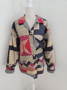 Giacca Patchwork Trapuntata Vintage Cottagecore USA Patriottica Reversibile Cotone L - Foto 1 di 11