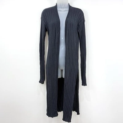Free People Duster Cardigan Women's M Navy Linen Boho Ribbed Grunge Open Front - Image 1 of 4