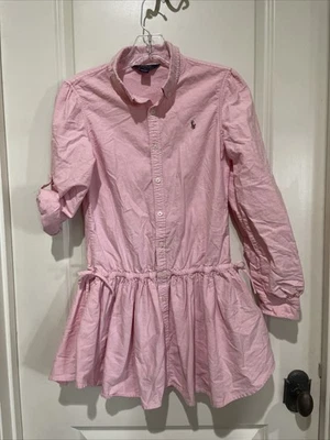 Polo Ralph Lauren Preppy Rosa Oxford Algodón Cordón Camisa Vestido Niñas Talla 16 Foto 1 de 4