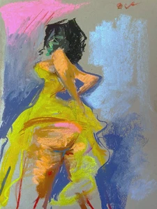 Pintura Pastel 9x12 Cubismo Boudoir Francés Sobre Papel Original Firmado BVC - Imagen 1 de 3