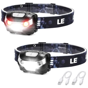 LE Head Torch Rechargeable, [2 Pack] Super Bright LED Headlamp Waterproof with 5 - Picture 1 of 5