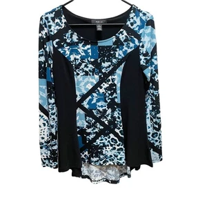 Style & Co. Blue Black Long Sleeve Scoop Neck Blouse Small - Picture 1 of 5