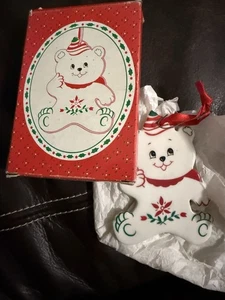 Vintage Russ and Berrie Co. Ceramic Teddy Bear Ornament In Box - Picture 1 of 5