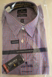 $50 Stafford Travel Performance Shirt Men's Red Gingham Grid New - Picture 1 of 4