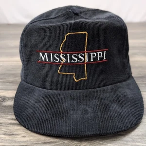 Vintage Mississippi Cordory Snapback Hat Cap Black USA Made 80s 90s Embroidered - Picture 1 of 9