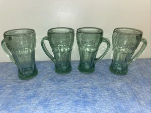 Tazze vintage (set di 4) in vetro verde Coca-Cola con manico Libbey 16 oz pesanti - Foto 1 di 3