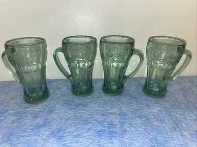 Tazas de vidrio verde vintage (juego de 4) Coca-Cola con mango Libbey 16 oz pesadas Foto 1 de 3