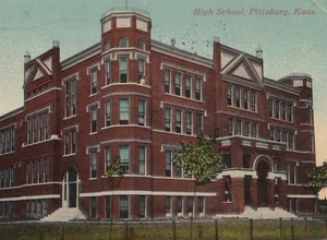 Farblitho High School Pittsburg Kansas roter Backstein Gebäude 1912 Architektur - Bild 1 von 3