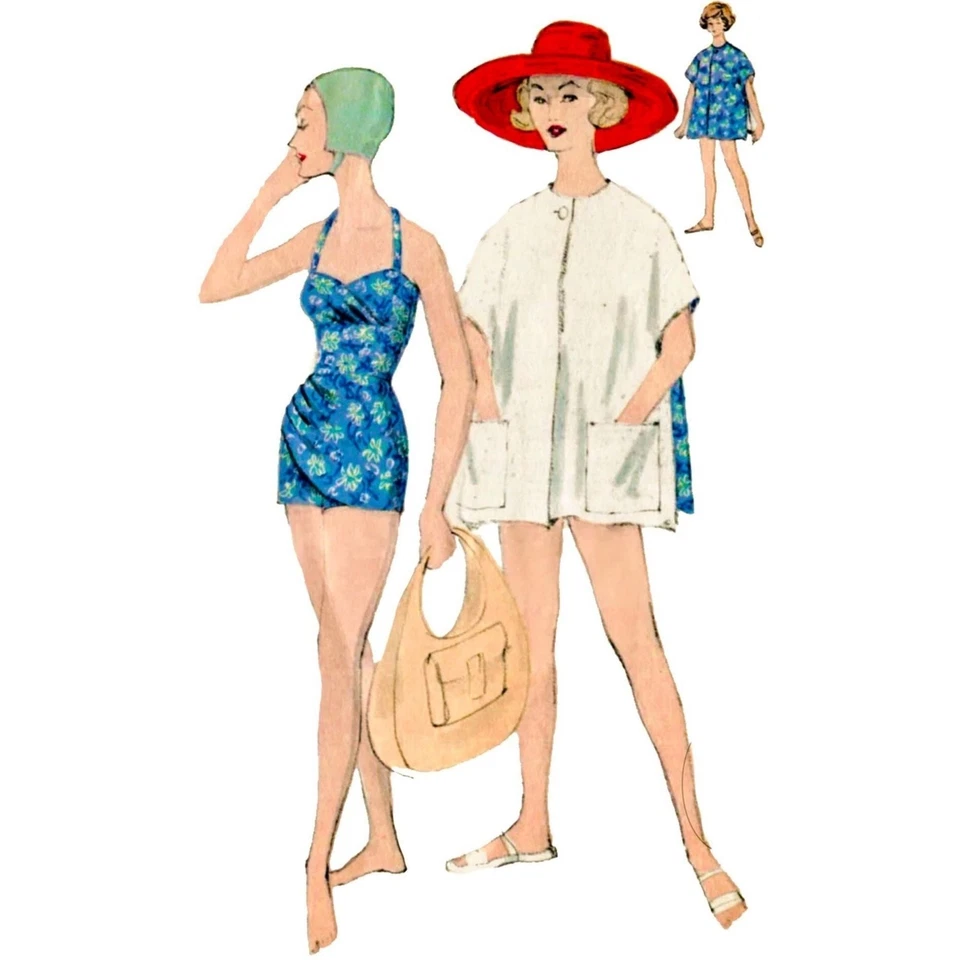 50s Pattern – Bathing Suit & Reversible Beach Coat - Bust=32” (81.3cm) - Image 1 of 1