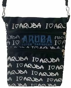 Robin Ruth Crossbody Bag I ❤️ Aruba Caribbean Travel Souvenir Black Nylon - Picture 1 of 23