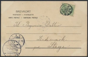 DENMARK. 1904. Star cancellation KASTRUP, 5 Øre on PPC to Stege (PK1333) - Picture 1 of 2
